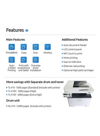 Monochrome Laser Printer With Copier/Scanner/Wireless Function 16.34x14.37x13.78inch White