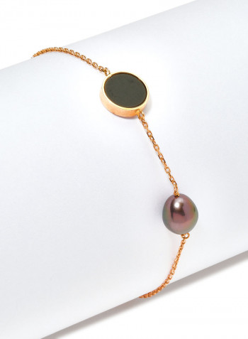 18 Karat Rose Gold Black Onyx And Pearl Two Stone Bracelet