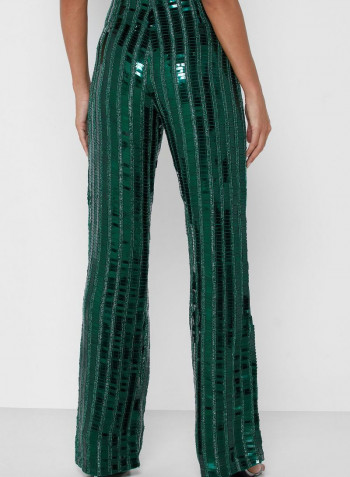 Sequin Detailed Straight Pants Green