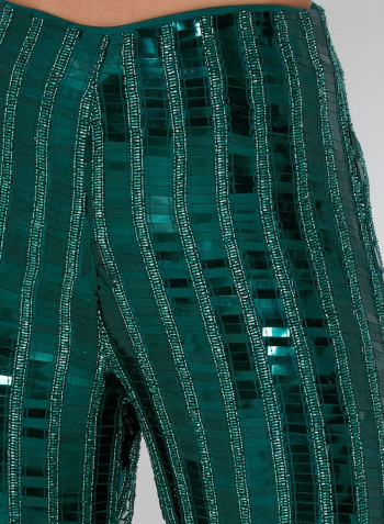 Sequin Detailed Straight Pants Green