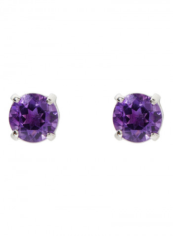 18 Karat White Gold Amethyst Round Earrings