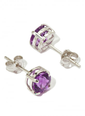 18 Karat White Gold Amethyst Round Earrings