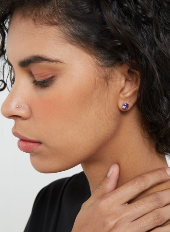 18 Karat White Gold Amethyst Round Earrings