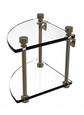 Foxtrot Collection Two Tier Corner Glass Shelf Brown/Clear 8inch