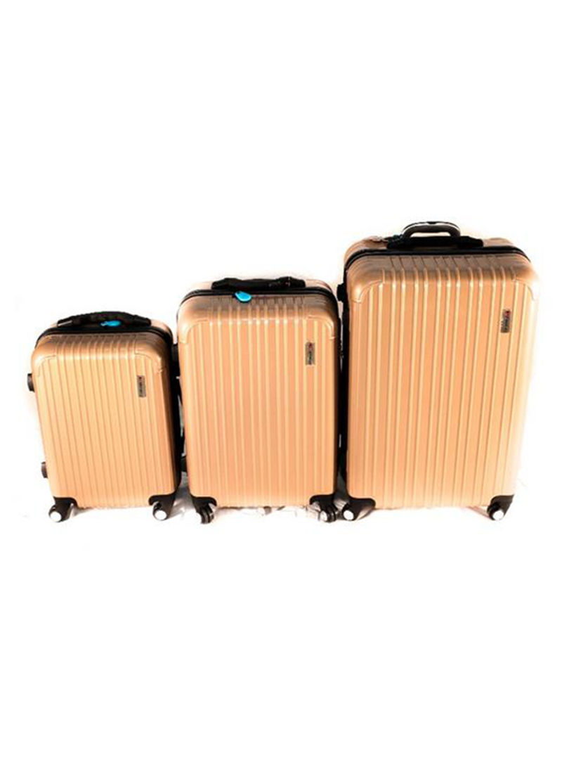 3-Piece Arabic Style Trolley Luggage Set With Scale And Tracker Gold