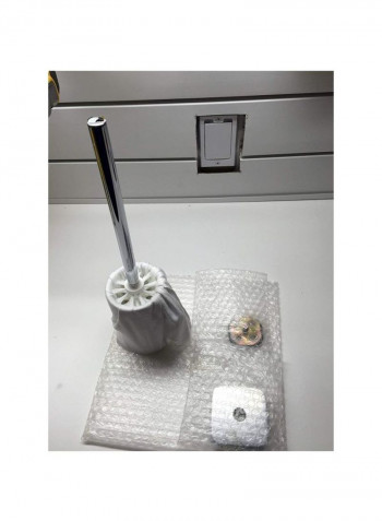 Toilet Brush With Holder Silver/white 4.8x3.2x15.2inch