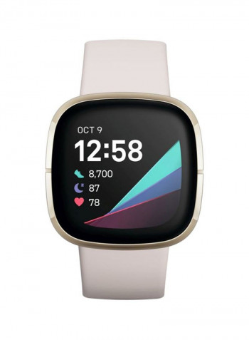 Sense, Advanced Smartwatch With Tools For Heart Health, Stress Management And Skin Temperature Trends Lunar White/Soft Gold Stainless Steel