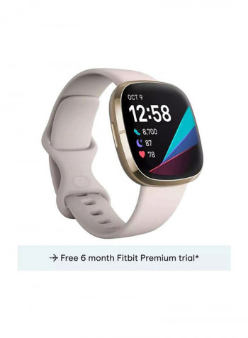 Sense, Advanced Smartwatch With Tools For Heart Health, Stress Management And Skin Temperature Trends Lunar White/Soft Gold Stainless Steel