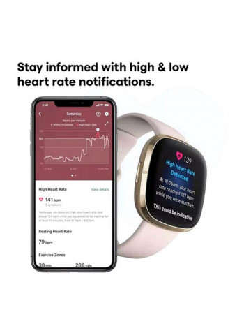 Sense, Advanced Smartwatch With Tools For Heart Health, Stress Management And Skin Temperature Trends Lunar White/Soft Gold Stainless Steel