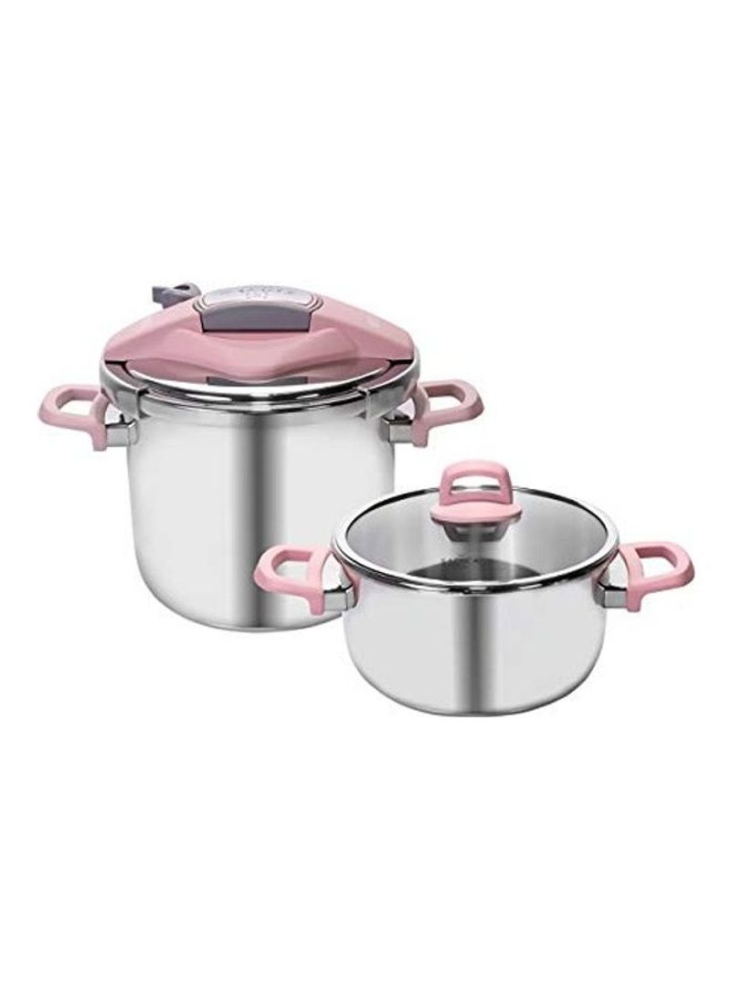 4-Piece Khan Pressure Cooker And Lit Set Pink/Silver/Clear Cooker - 4 Liter, 6L