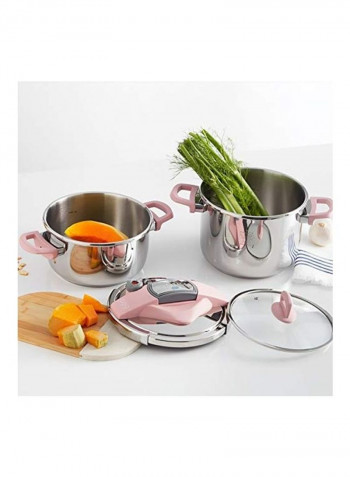 4-Piece Khan Pressure Cooker And Lit Set Pink/Silver/Clear Cooker - 4 Liter, 6L
