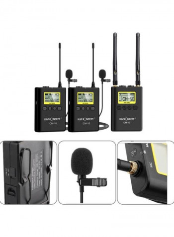 Professional Wireless Video Recording Lavalier Lapel Microphone Mic CM-10 Black