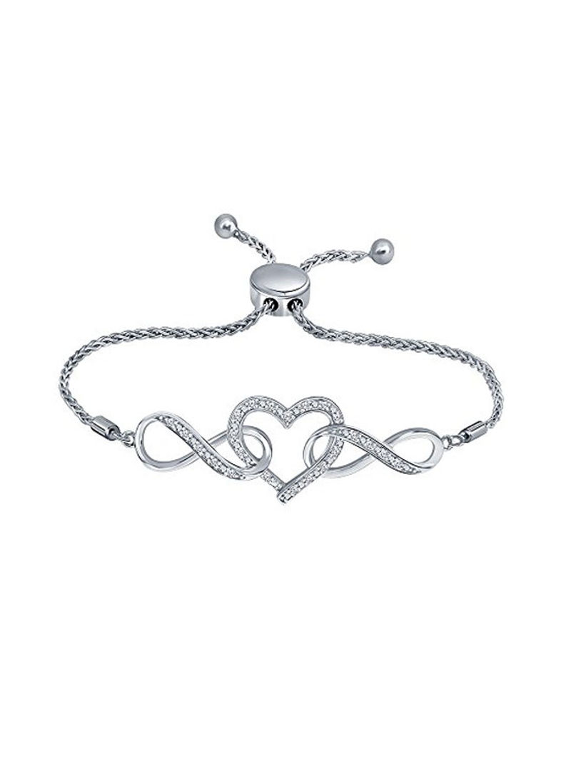 925 Sterling Silver 0.15 Cttw Diamond Studded Infinity Heart Bolo Bracelet
