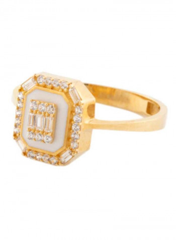 18K White Sapphire and White Enamel Yellow Gold Ring Light
