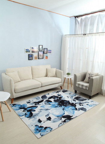 Floral Pattern Multi-Functional Non-Slip Living Room Carpet Blue/Black/White 160x230centimeter