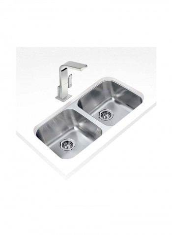 Be 2B 780 Undermount Stainless Steel Two Bowls Sink Silver 780x464x180mmmm
