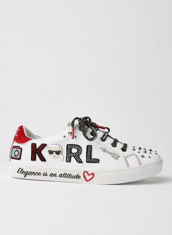 Logo Embroidered And Stud Detailed Low Top Sneaker Multicolour