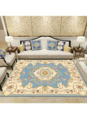 Floral Printed Anti-Slip Living Room Carpet Blue/Beige 160x230centimeter