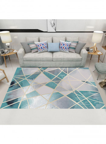 Geometric Pattern Living Room Carpet Blue/White 160x230centimeter