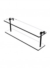 Wall Mounted Two Tiered Glass Shelf Black/Clear 22inch
