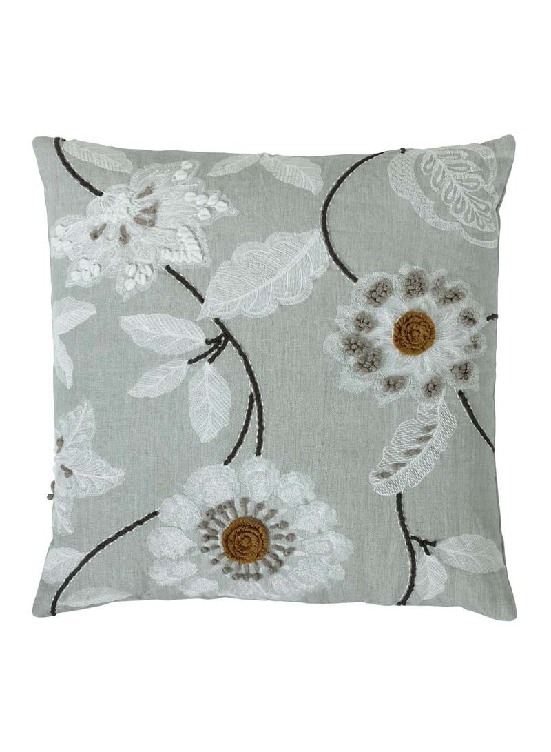 Embroidered Floral Throw Pillow Grey/White/Brown 20 x 20inch