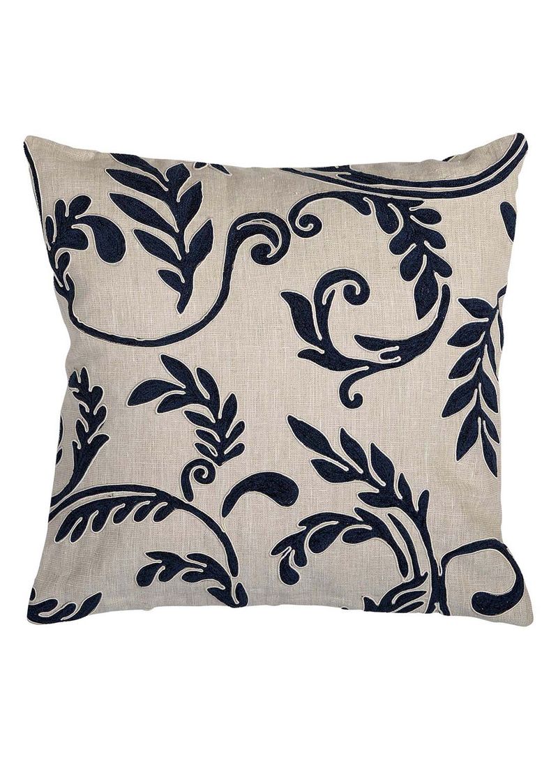 Embroidered Leaf Throw Pillow Beige/Blue 20 x 20inch