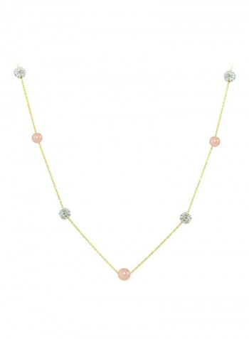 18 Karat Solid Gold Gradual Built-in Crystal Ball And Pearl Necklace