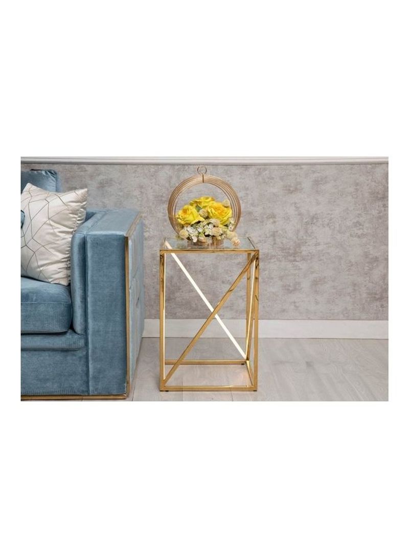 Decorative Alphastone Flower Stand with Glass Top Golden/Clear