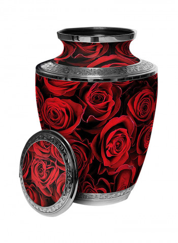 Rose Printed Cremation Urn Red/Grey 7 x 7 x 10inch