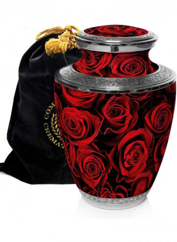 Rose Printed Cremation Urn Red/Grey 7 x 7 x 10inch