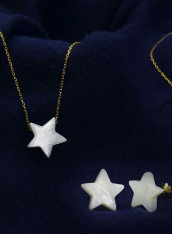 4-Piece 18 Karat Gold Star Shape Mother Of Pearl Jewellery Set