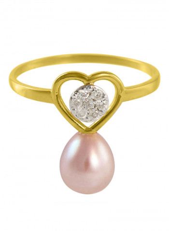 18 Karat Gold 0.07 ct Genuine Diamond And Pearl Heart Promise Ring