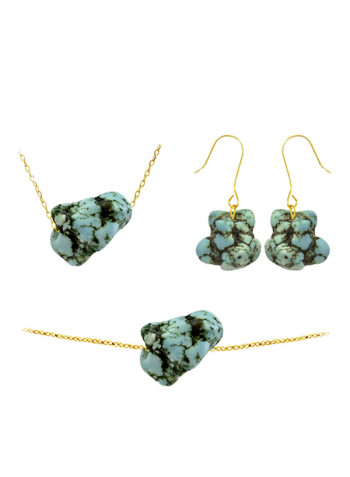 3-Piece 18k Gold Turquoise Nugget Jewelry Set