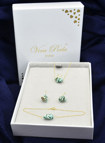 3-Piece 18k Gold Turquoise Nugget Jewelry Set