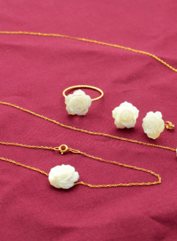 18 Karat Gold Rose Carved Mother Of Pearl Jewelry Set