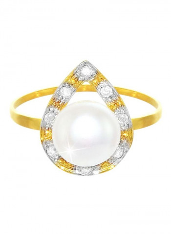 18 Karat Gold With Diamonds And Pearl Ring