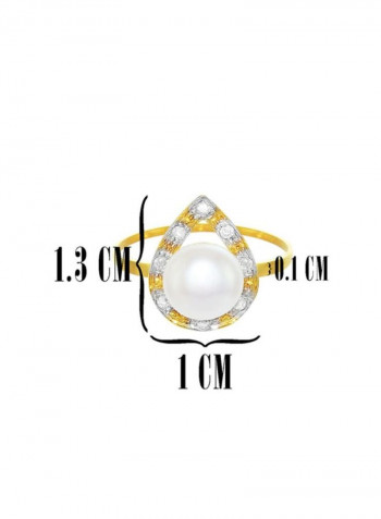 18 Karat Gold With Diamonds And Pearl Ring