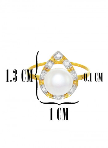 18 Karat Gold With Diamonds And Pearl Ring