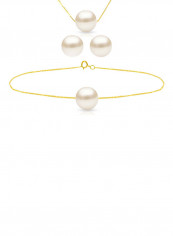 18 Karat Solid Yellow Gold With 8 mm Pearl Jewellery Set