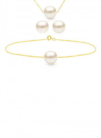 18 Karat Solid Yellow Gold With 8 mm Pearl Jewellery Set