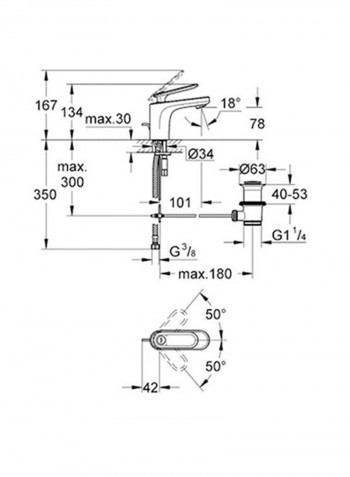 Single Lever Basin Mixer Chrome L 46 x W 101 x H 134 mmmillimeter