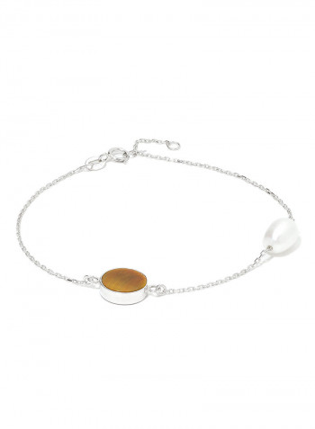 18 Karat White Gold Tiger Eye Two Stone Bracelet