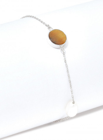 18 Karat White Gold Tiger Eye Two Stone Bracelet
