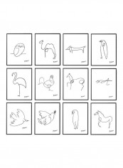 12-Piece Picasso Animal Line Drawing Themed Framed Poster Set White/Black 30x40cm