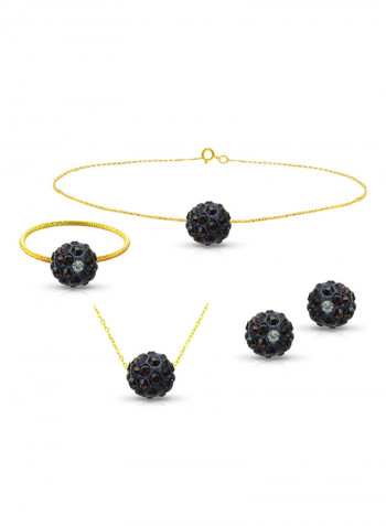 18 Karat Solid Yellow Gold Simple 10 mm Crystal Ball Earrings With Pendant Necklace, Bracelet And Ring