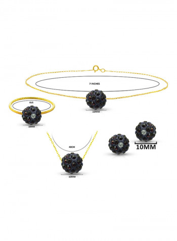 18 Karat Solid Yellow Gold Simple 10 mm Crystal Ball Earrings With Pendant Necklace, Bracelet And Ring