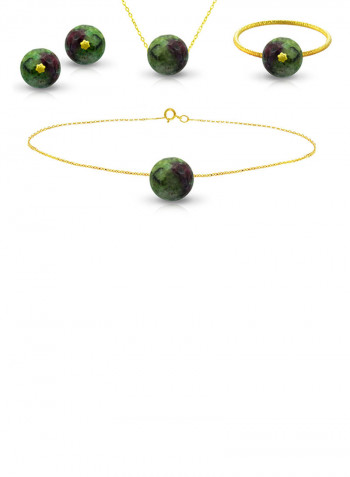 Solid Yellow Gold Ruby Zoisite Set