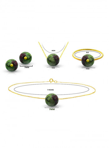 Solid Yellow Gold Ruby Zoisite Set