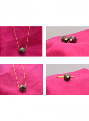 Solid Yellow Gold Ruby Zoisite Set