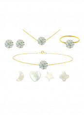 18 Karat Solid Yellow Gold Crystal Ball With 4 Piece Charm Jewellery Set